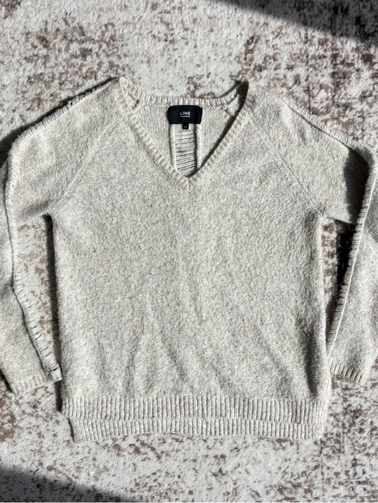 Line The Label Sweaters - LINE the Label V-Neck Hollow Out/Distressed Cream Grey Sweater
